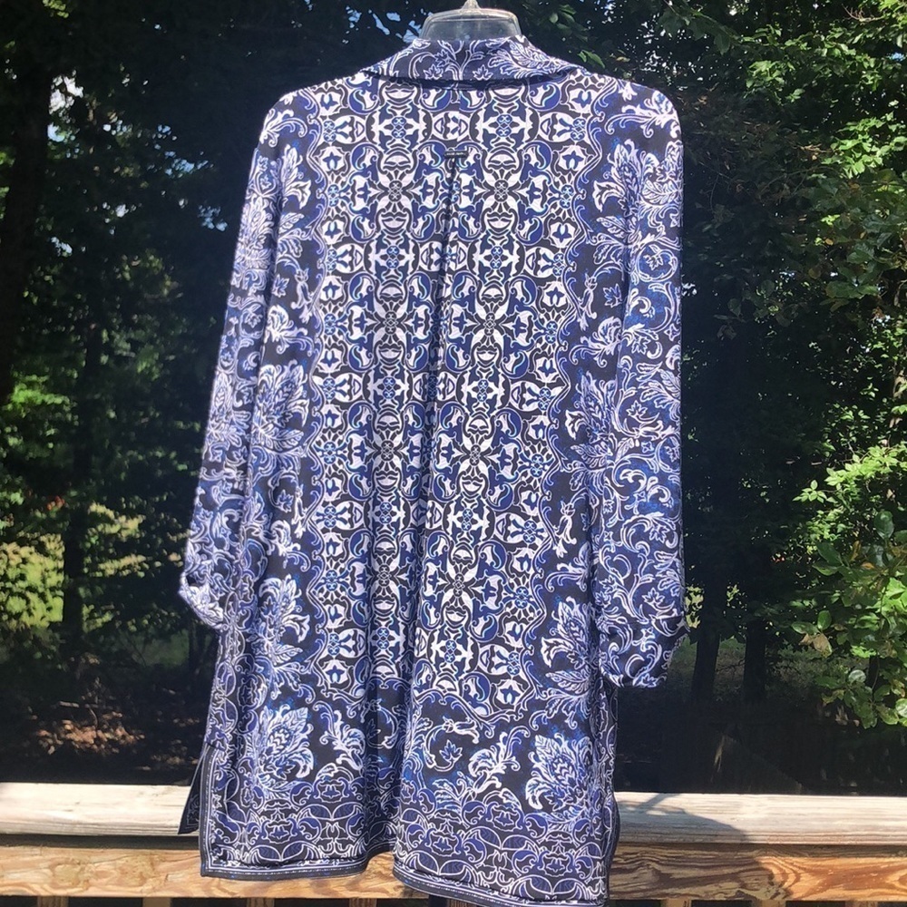 WHITE HOUSE BLACK MARKET TUNIC/DRESS XL Pit to Pit 22 1/2" Blues Blacks Preworn - Picture 7 of 15